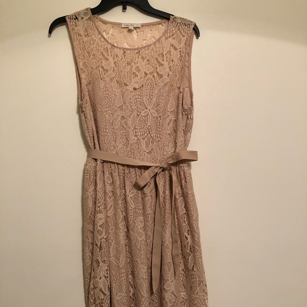 Neutral lace dress with sash
